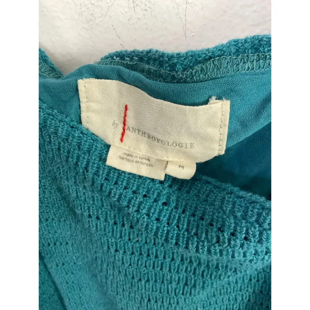 Anthropologie Ruffled Pointelle Knit Mini Dress Square Neck Blue Medium - Picture 8 of 9